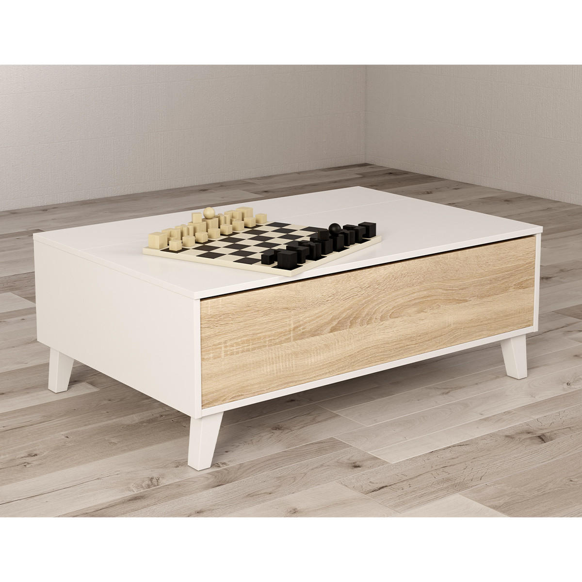 COUCHTISCH mit teilweise hochklappbarer Tischplatte L100 cm - Zaiken Plus - Weiß, Holzwerkstoff (100/68/38cm) - Calicosy