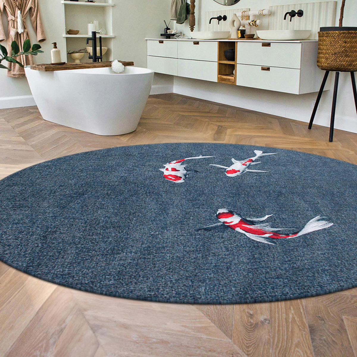 TEPPICH Japanese Pond Pop Koi 240/240 cm - Blau, Kunststoff/Textil (240/240cm) - Louis De Poortere