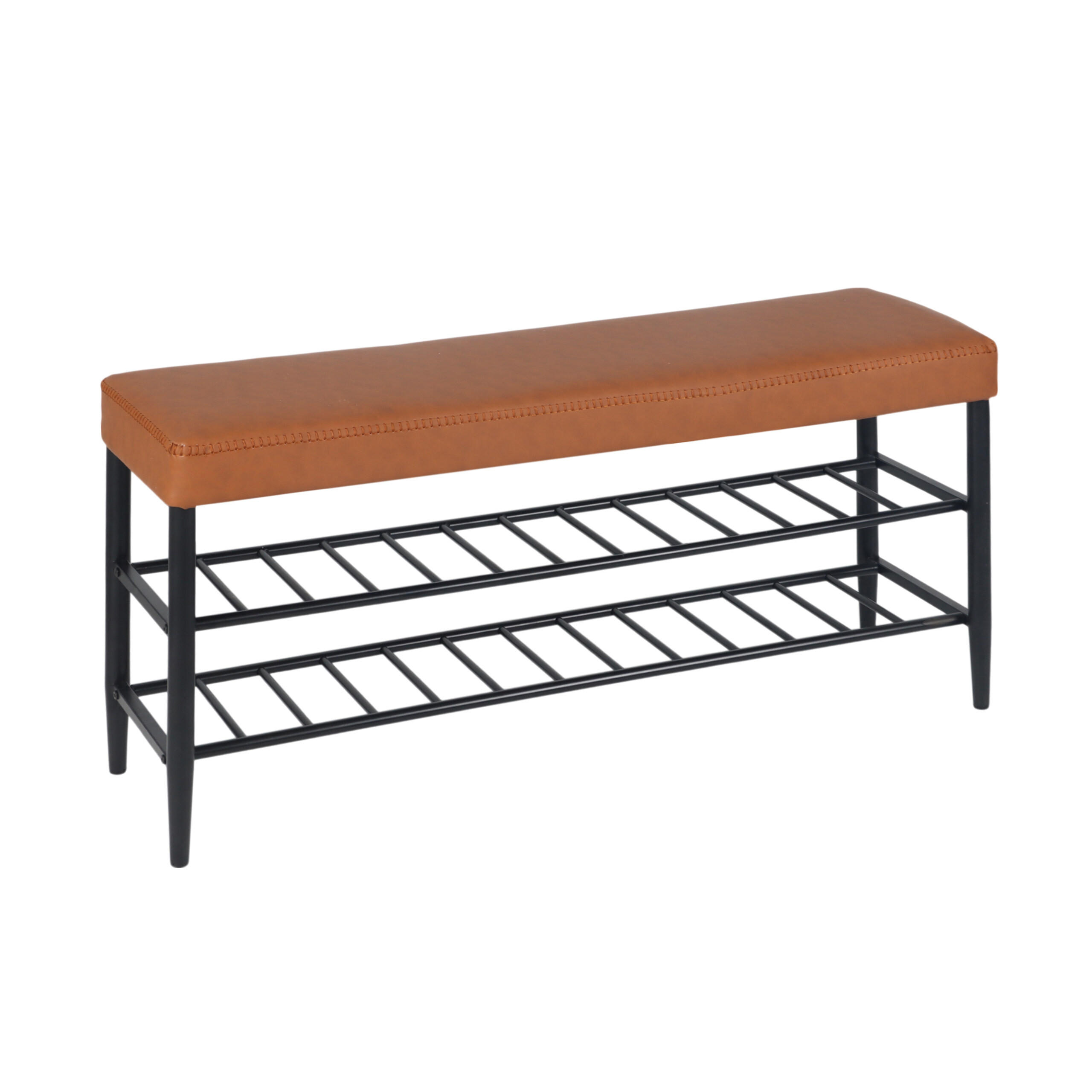 SKOBÄNK Brun konstläder 2 hyllor 100 cm Orange 50/100/30 cm