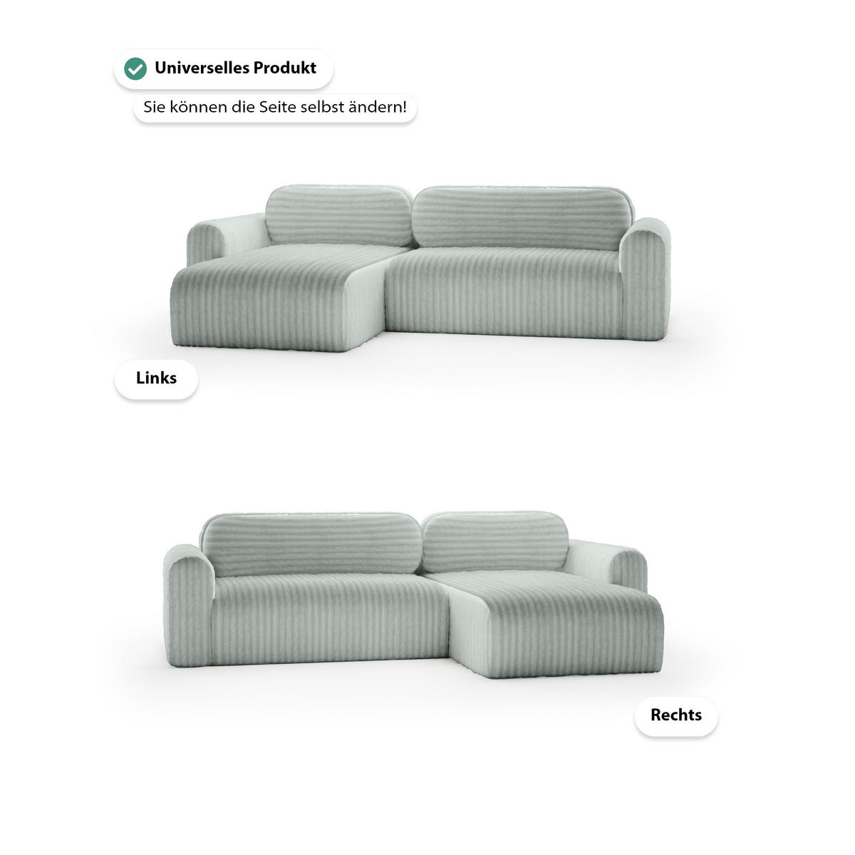 ECKSOFA mit Schlaffunktion Emmen, Hellgrün - Hellgrün, Textil (286/100cm) - Fedve
