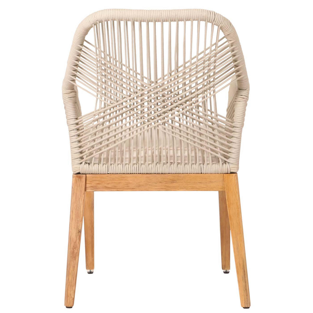 GARTENSTUHL HxBxT 85x58x59cm Sitzhöhe 47cm wetterfest Seilgeflecht Rope Holz Akazie Beige Kissen Creme-Weiß - Beige, Holz (58/85/59cm) - PROREGAL