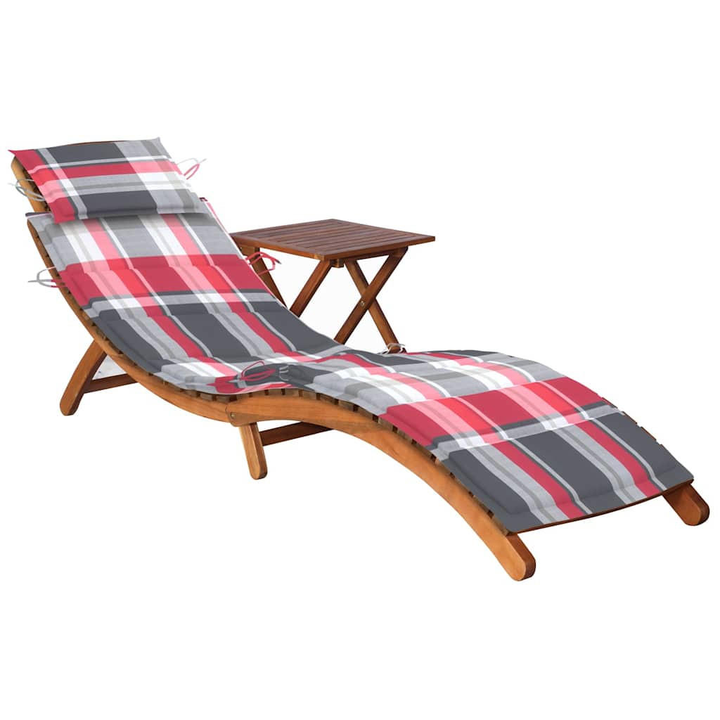 SONNENLIEGE mit Tisch und Auflage Massivholz Akazie - Braun, Holz (55/64/184cm) - furnicato