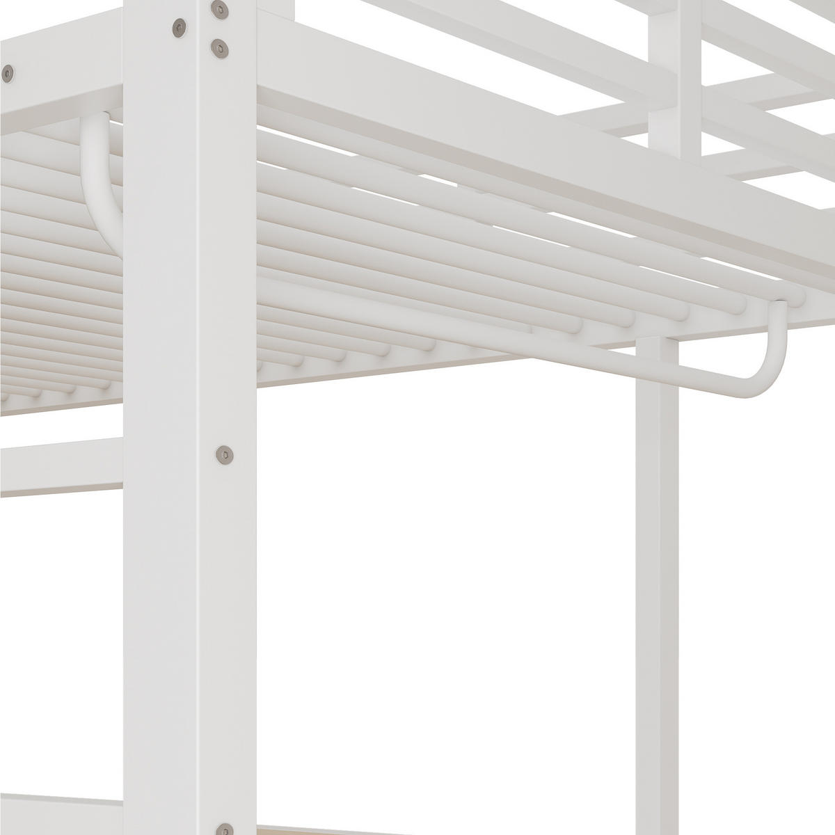 HOCHBETT 90/200 cm Weiß, mit Tisch, Kleiderständer, Regalen und Staufächern - Weiß, Metall