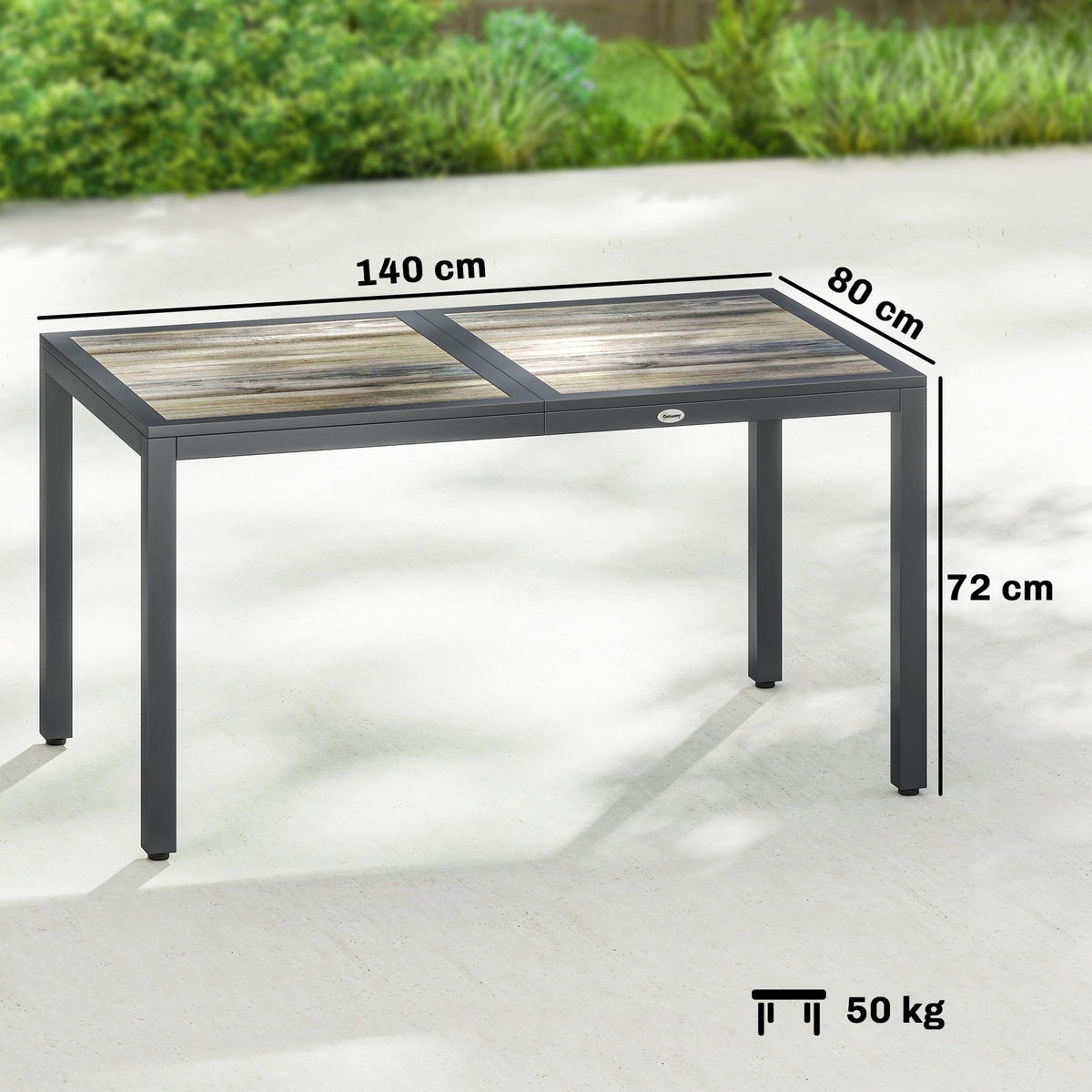 GARTENTISCH DE-14229 140x80 cm Dunkelgrau - Dunkelgrau, Metall (140/80/72cm) - ComfortXL