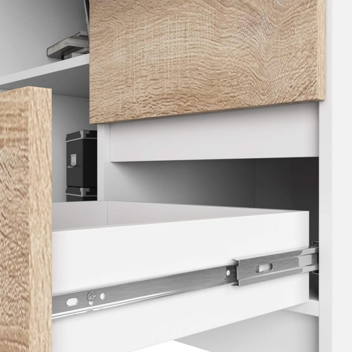 SCHREIBTISCH Weiß, Eiche Sonoma 77/124/85 - Weiß/Sonoma Eiche, Holzwerkstoff (85/124/77cm) - RAUMHIRSCH FURNITURE