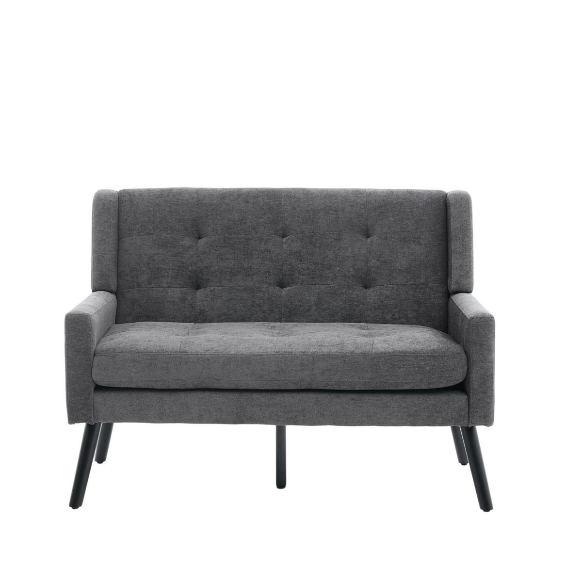 2-SITZER 119/75/88 cm Leinenpolster mit Knopfsteppung, Massivholzbeinen Dunkelgrau - Dunkelgrau, Textil (75/88/120cm) - OKMYHOME