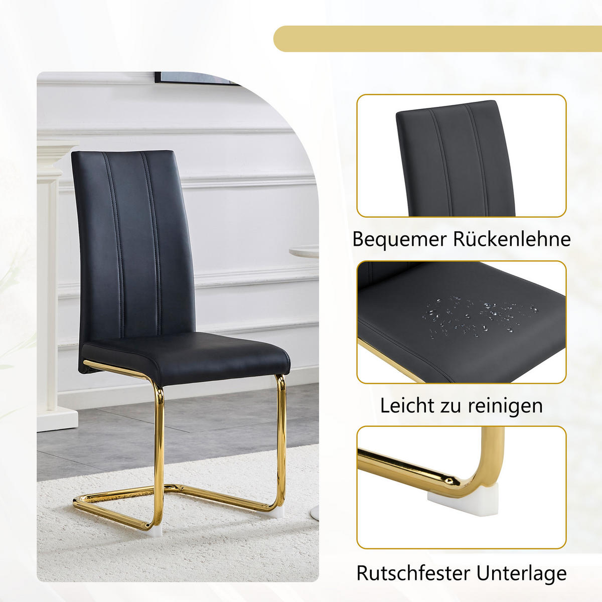 SCHWINGSTUHL DE-36801 2er-Set mit PU-Bezug und hoher Rückenlehne Schwarz - Goldfarben/Schwarz, Metall (43/99/54.5cm) - ComfortXL