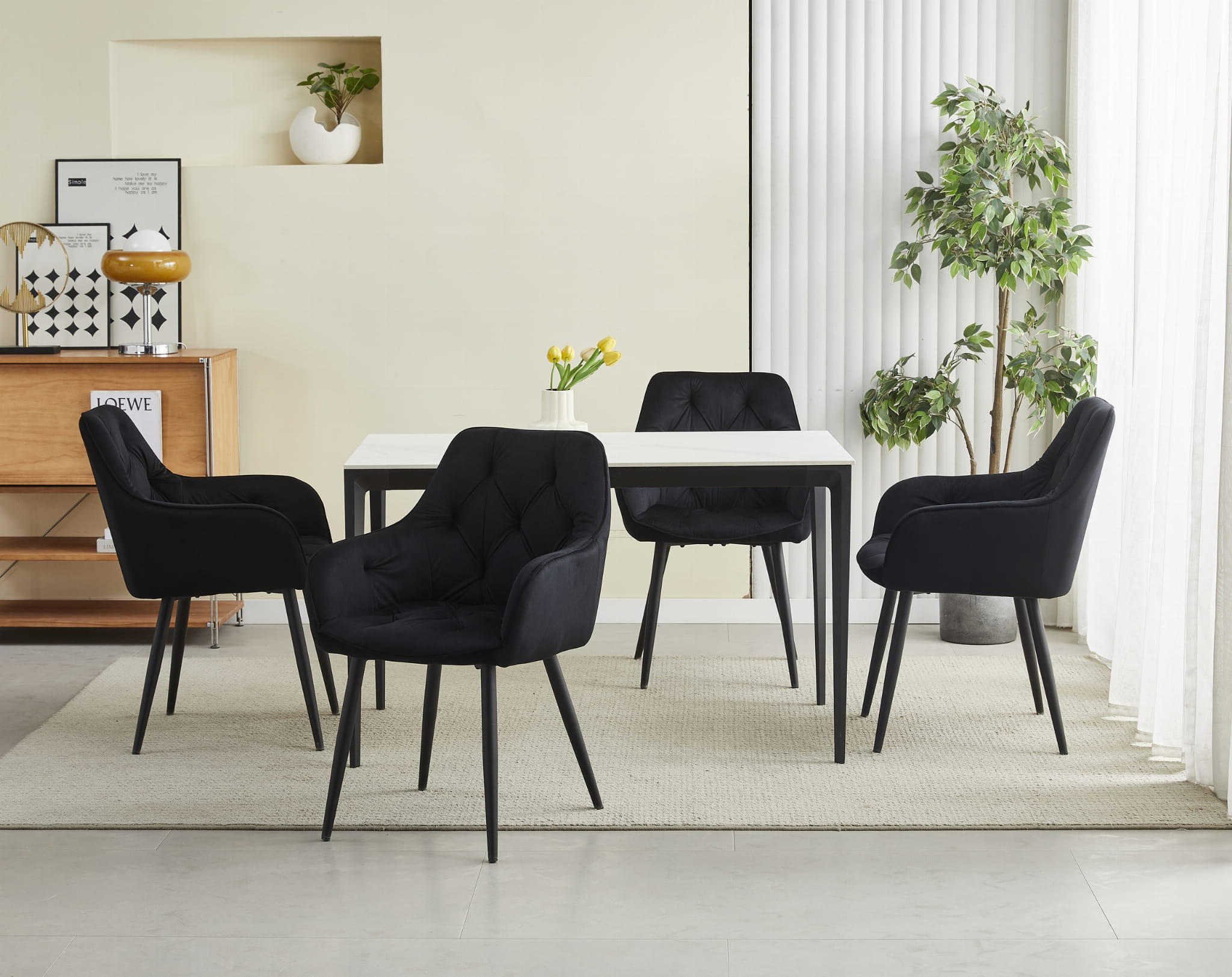 STUHL IRGOLI 6-er Set, Schwarz, Schwarz, mit Samtstoff gepolstert - Schwarz, Textil/Metall (56/84/62cm) - Komodee