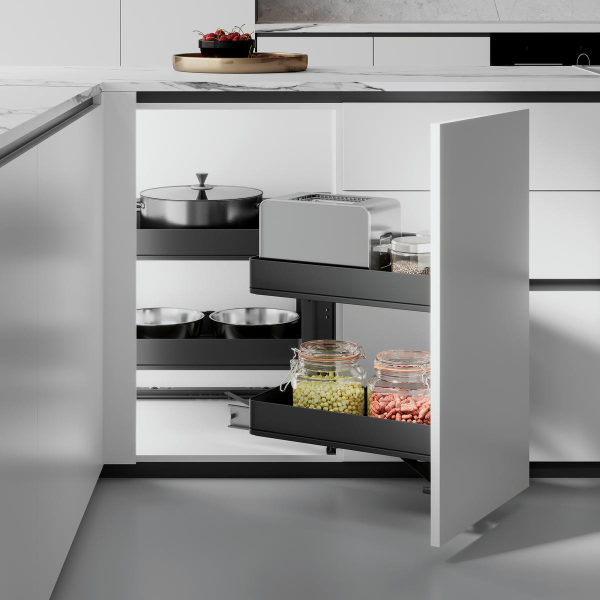 ECKSYSTEM Harmony Eckauszug Für Küchenmöbel Rechts, Stahl Und Holz, Anthrazitgrau - Grau, Metall (106.8/52/53.7cm) - EMUCA