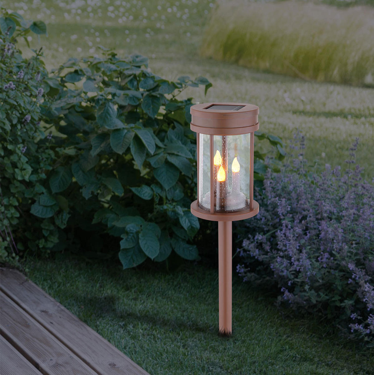 LED SOLARLEUCHTE Feuer-Effekt Rostfarben - Braun, Kunststoff (12/12/60cm) - Globo Lighting