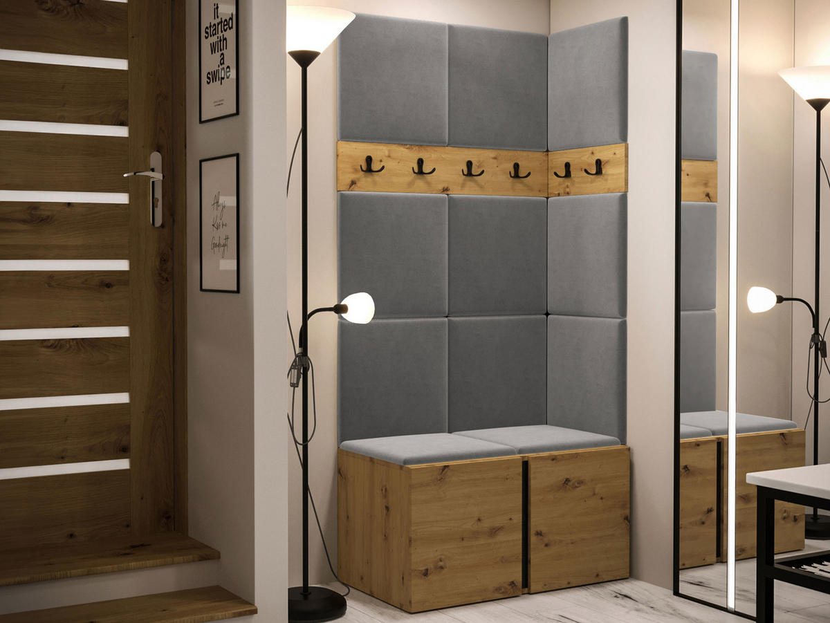 GARDEROBEN-SET Orion I - Eiche Artisan/Grau, Holzwerkstoff/Kunststoff (84/186/46cm) - MIRJAN24