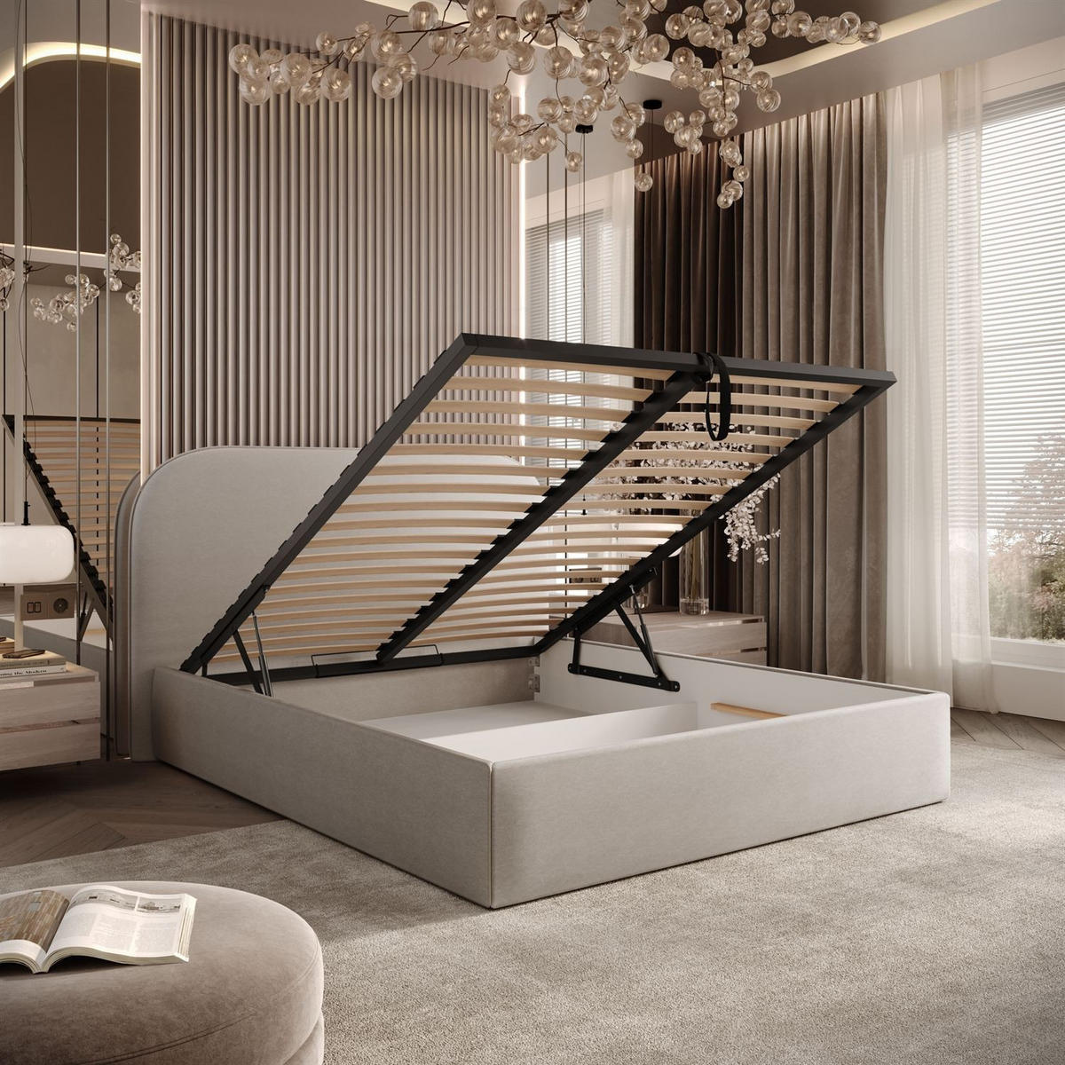 POLSTERBETT OLIMPIA mit Bettkasten 140x200, Castel 80 - Alufarben, Textil (140/200cm) - Lookway