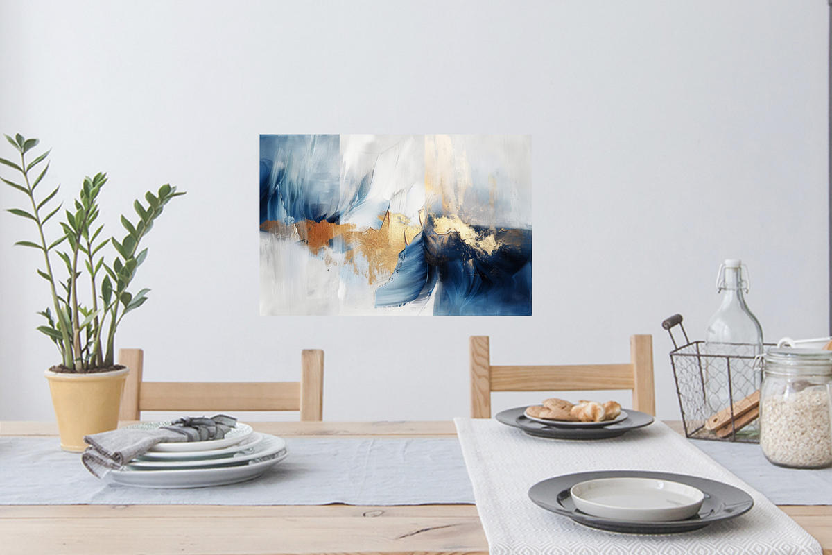 WANDTATTOO Gold - Blau - Aquarell - Kunst - Modern 60x40 cm - Hellblau, Kunststoff (60/40/0.1cm) - MuchoWow