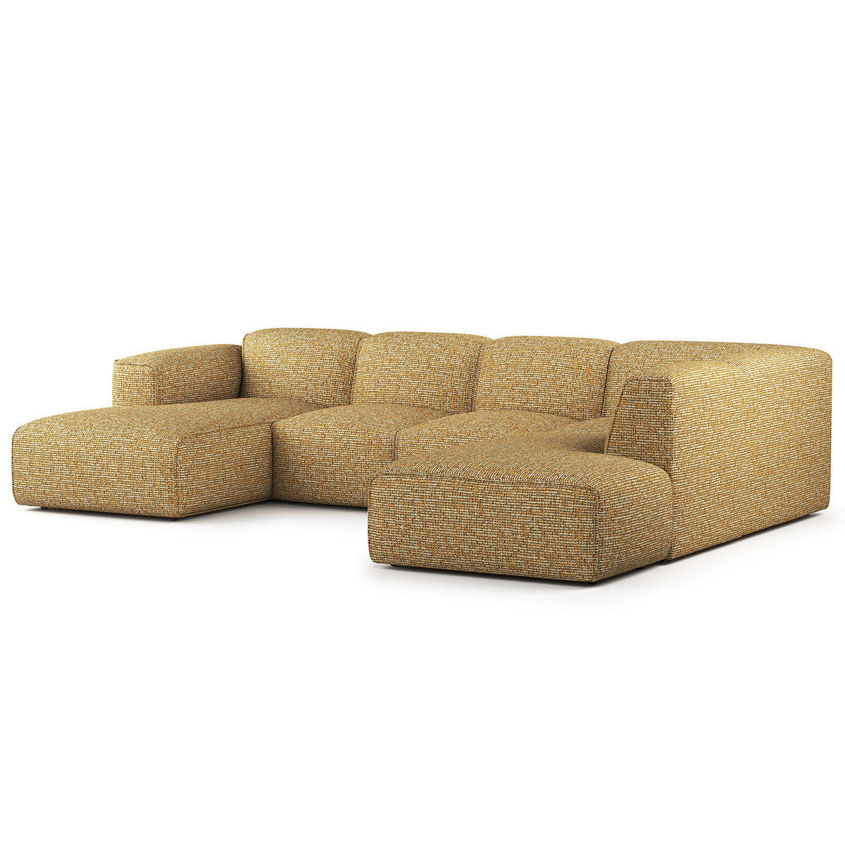 WOHNLANDSCHAFT mit Longchair - Schwarz/Honig, Kunststoff/Textil (325/71/235cm) - home24