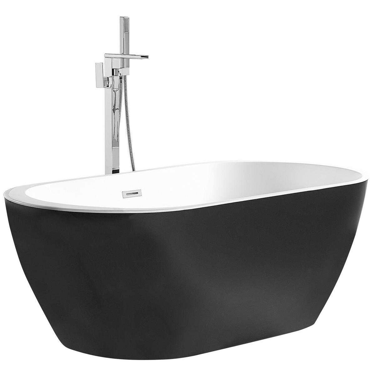 BADEWANNE FREISTEHEND 75x160x58 cm schwarz Nevis - Schwarz, Kunststoff (75/58/160cm) - Beliani