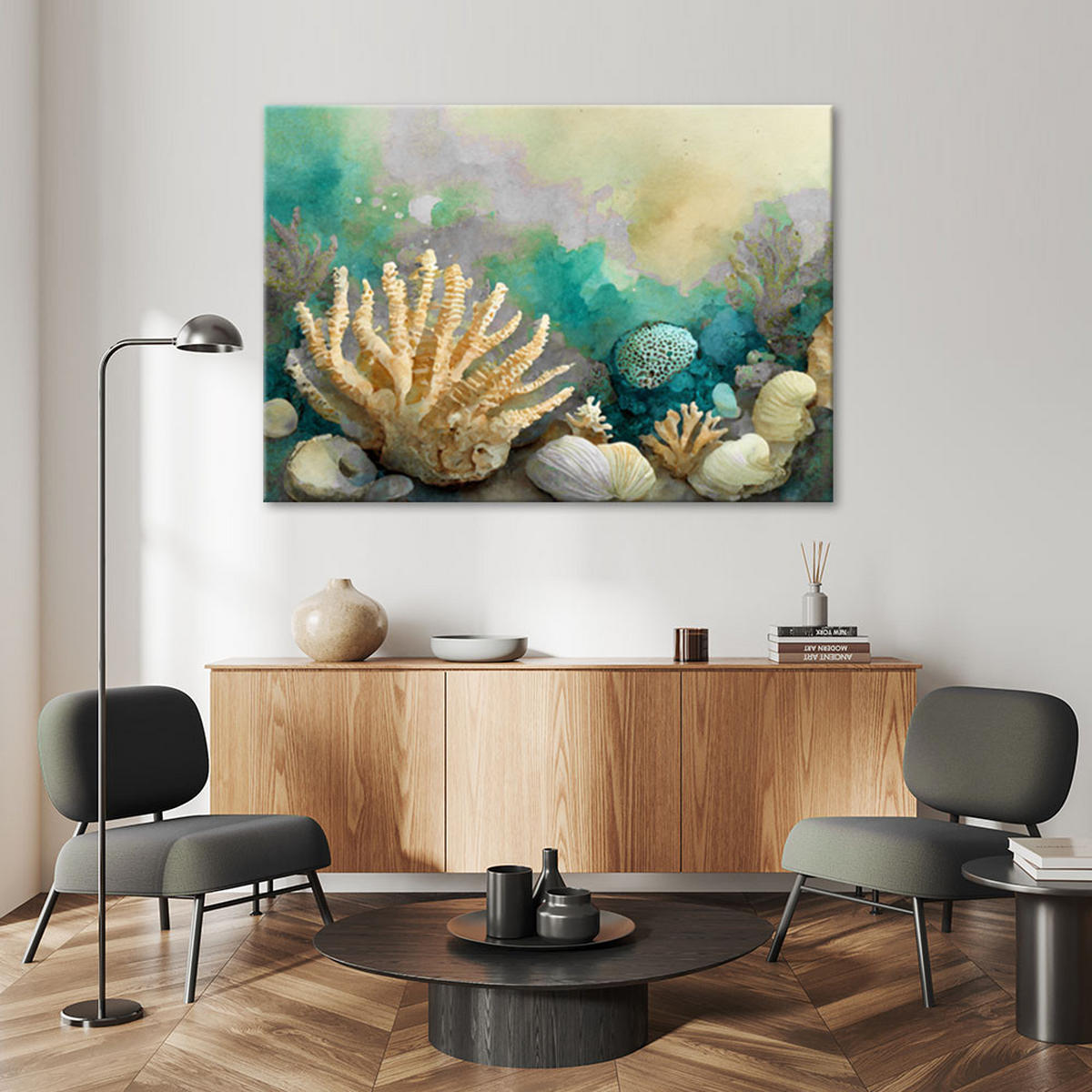 WANDBILD muscheln türkis - Grün, Textil (60/40cm) - Feeby