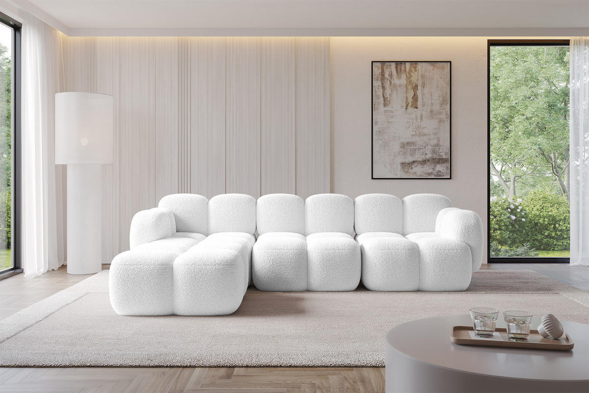 ECKSOFA modulares Sofa Links Miko-L2 302x205x75 Weiß Bouclé - Schwarz/Weiß, Holzwerkstoff/Kunststoff (302/205cm) - ALTDECOR