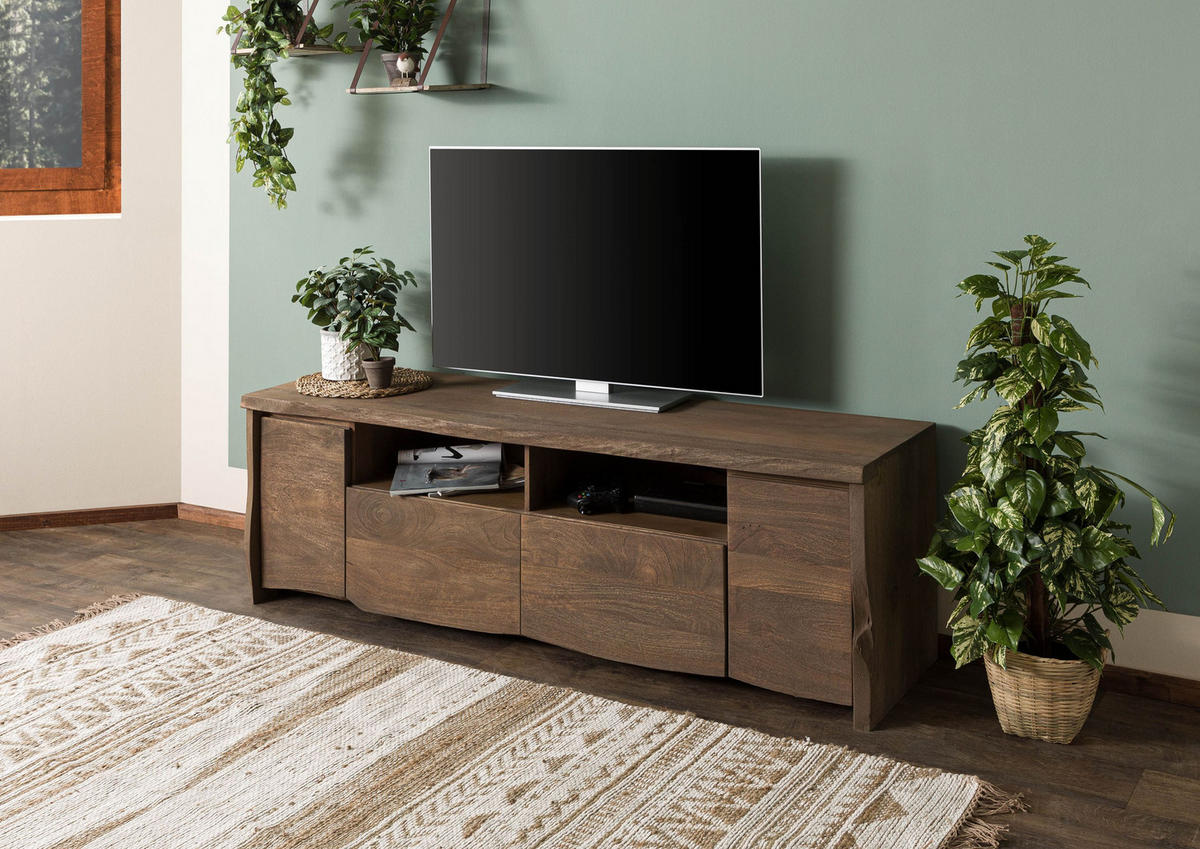 TV-BOARD Mango 178x48x58 braun geölt / sandgestrahlt PURE MANGO #122 - Braun, Holz (178/58/48cm) - Massivmoebel24