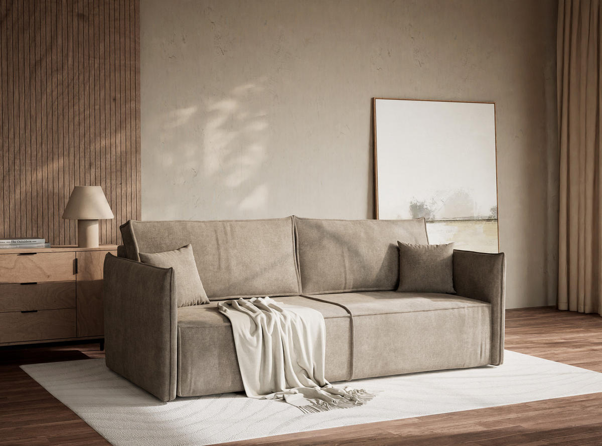 SOFA MIT SCHLAFFUNKTION Obra Braun Chenille-Stoff - Schwarz/Braun, Holz/Holzwerkstoff (220/70/107cm) - Maison de Reve