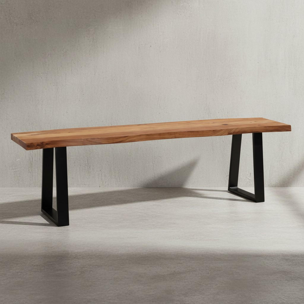 ESSZIMMERBANK Massivholz Metall Baumkante ohne Lehne, Akazie 180x40x46 cm - Schwarz/Braun, Holz/Metall (180/46/40cm) - KADIMA DESIGN