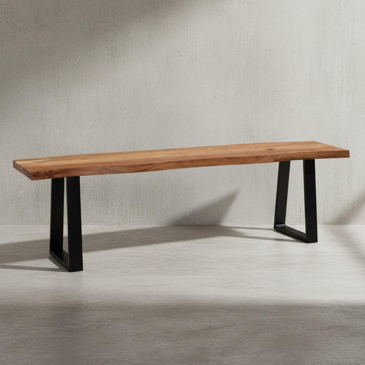 ESSZIMMERBANK Massivholz Metall Baumkante ohne Lehne, Akazie 120x40x46 cm - Schwarz/Braun, Holz/Metall (120/46/40cm) - KADIMA DESIGN