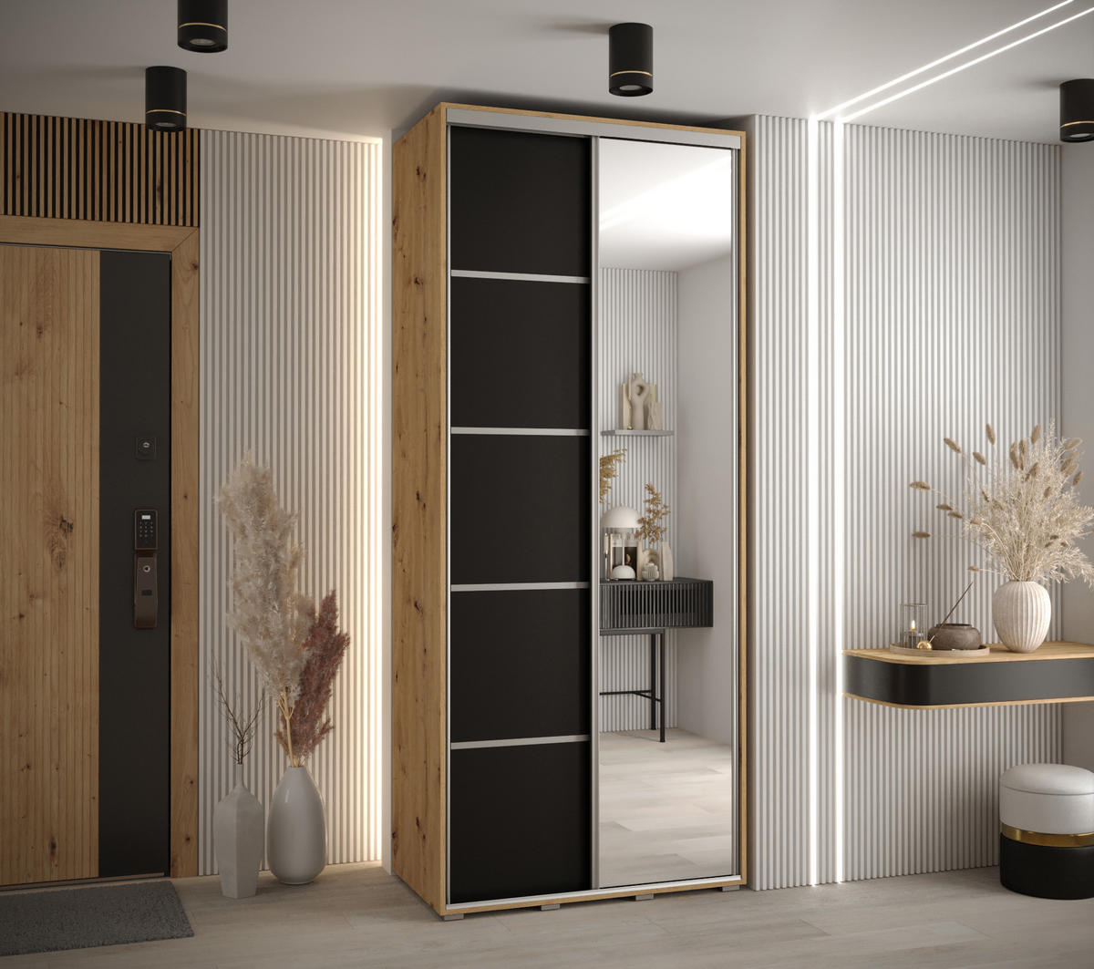 SCHWEBETÜRENSCHRANK 235,2/110/45 2-türig - Silberfarben/Schwarz, Holz/Metall (110/235/45cm) - Abiks Möbel