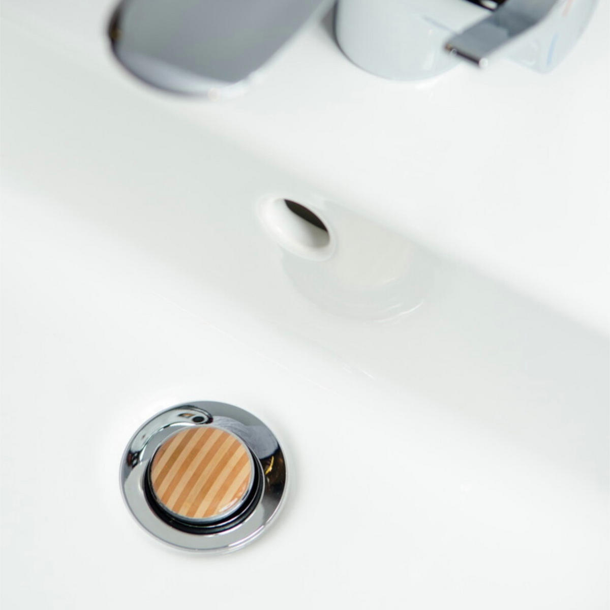 WASCHBECKENSTÖPSEL Bambus gestreift - Braun, Kunststoff/Metall (4/7/7cm) - Sanilo