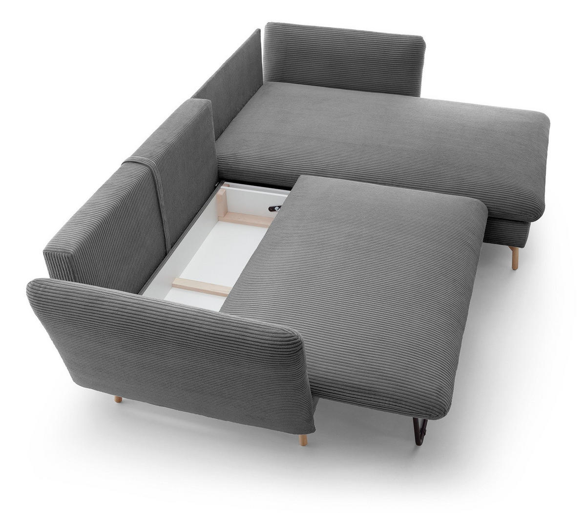 ECKSOFA Savona L-Form 260 cm, Cordstoff, Rechts, Grau - Grau, Holz (167/258cm) - Emporius