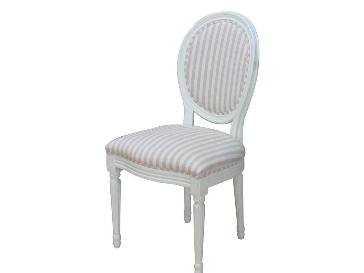 STUHL 2er-Set antikweiss, Stoff beige gestreift - Weiß, Holz/Textil (50/93/47cm) - ebuy24