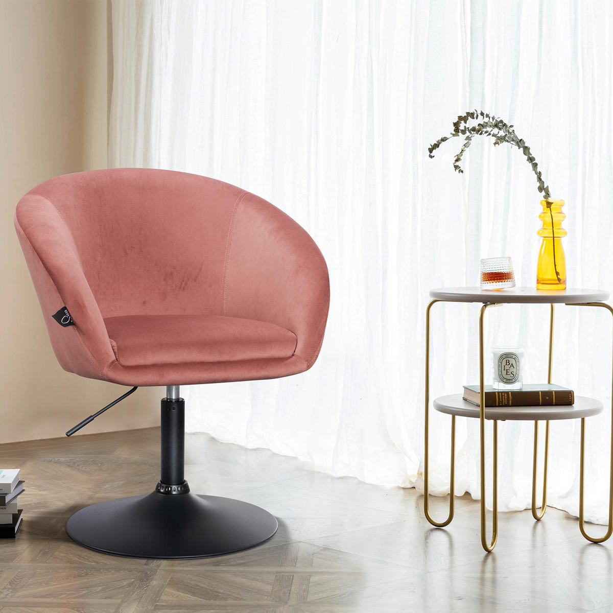 LOUNGESESSEL JAMAIKA Samt Pink - Altrosa/Schwarz, Textil/Metall (60/89/60cm) - SVITA