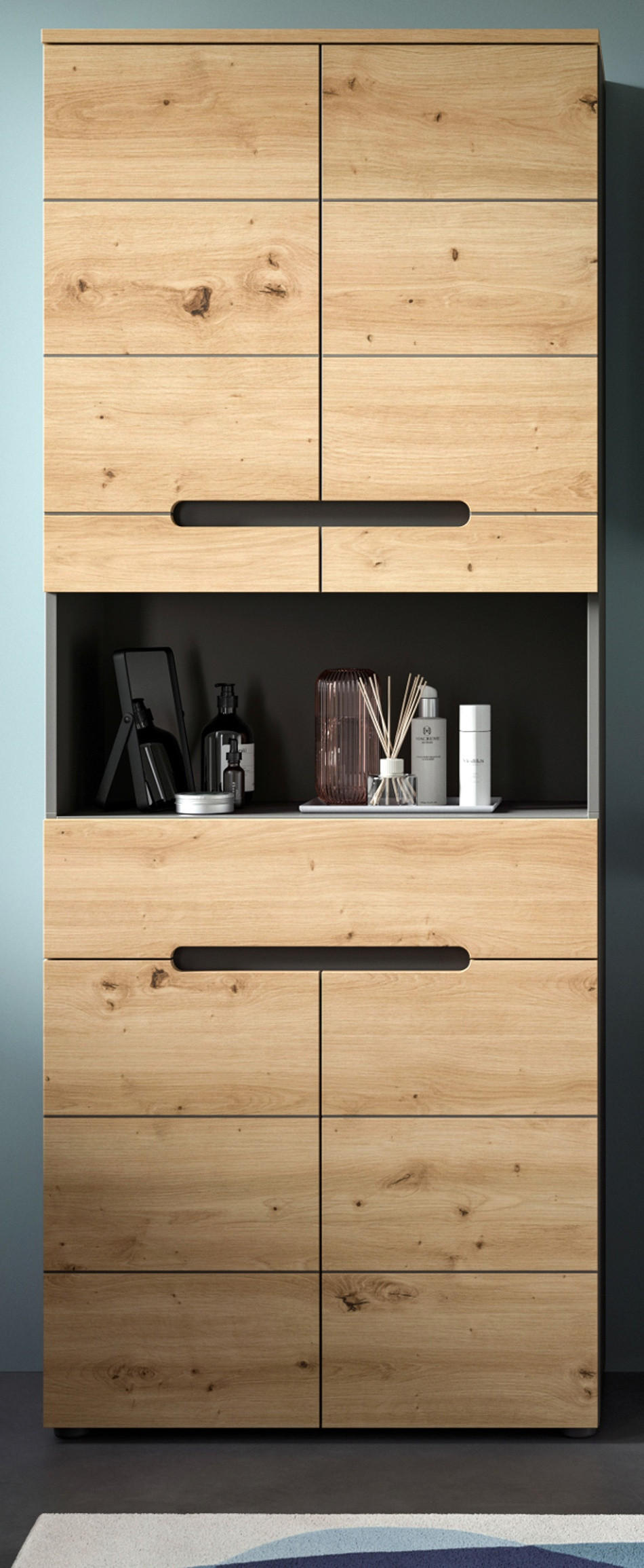 HOCHSCHRANK Eiche, grau 76 x 193 cm, Badschrank mit Soft-Close - Eiche Artisan/Grau, Holz/Holzwerkstoff (76/193/34cm) - Inn.Furn