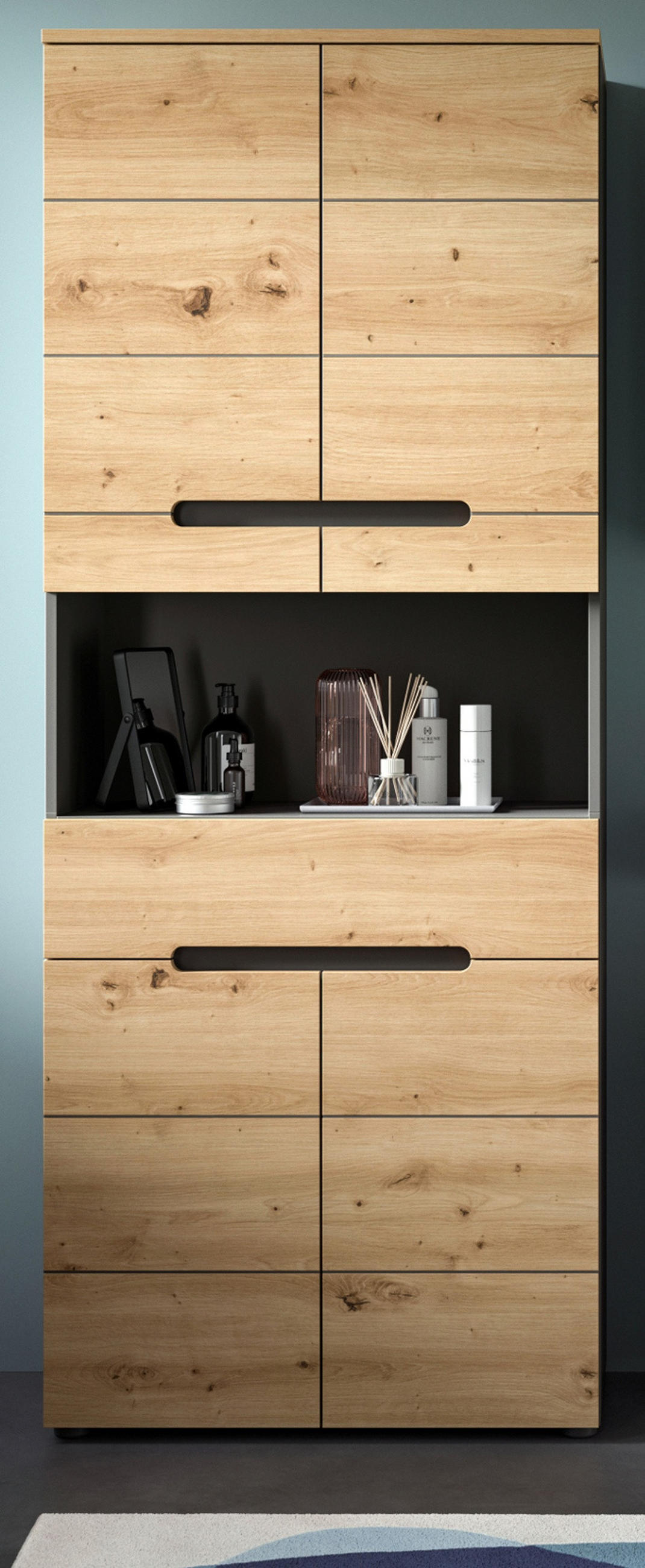 HOCHSCHRANK Eiche, grau 76 x 193 cm, Badschrank mit Soft-Close - Eiche Artisan/Grau, Holz/Holzwerkstoff (76/193/34cm) - Inn.Furn