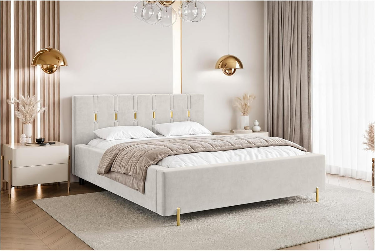 BETT FABIO - Goldfarben/Creme, Holzwerkstoff (180/200cm) - Meblini