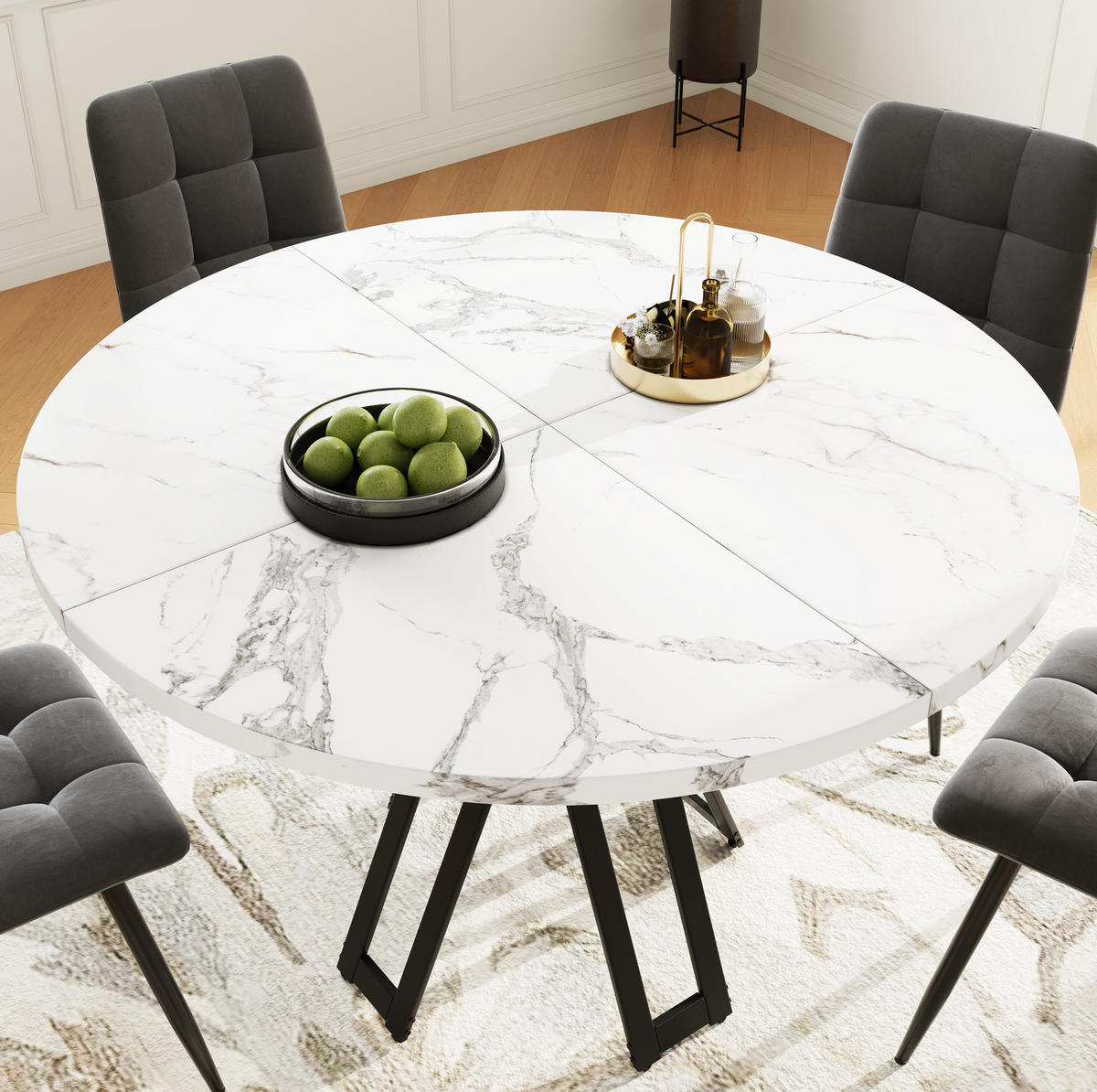 ESSTISCH, MDF-Tischplatte in Marmoroptik & Metallgestell, 100/100/76 cm, Schwarz - Schwarz, Holzwerkstoff (100/100/76cm) - Redom