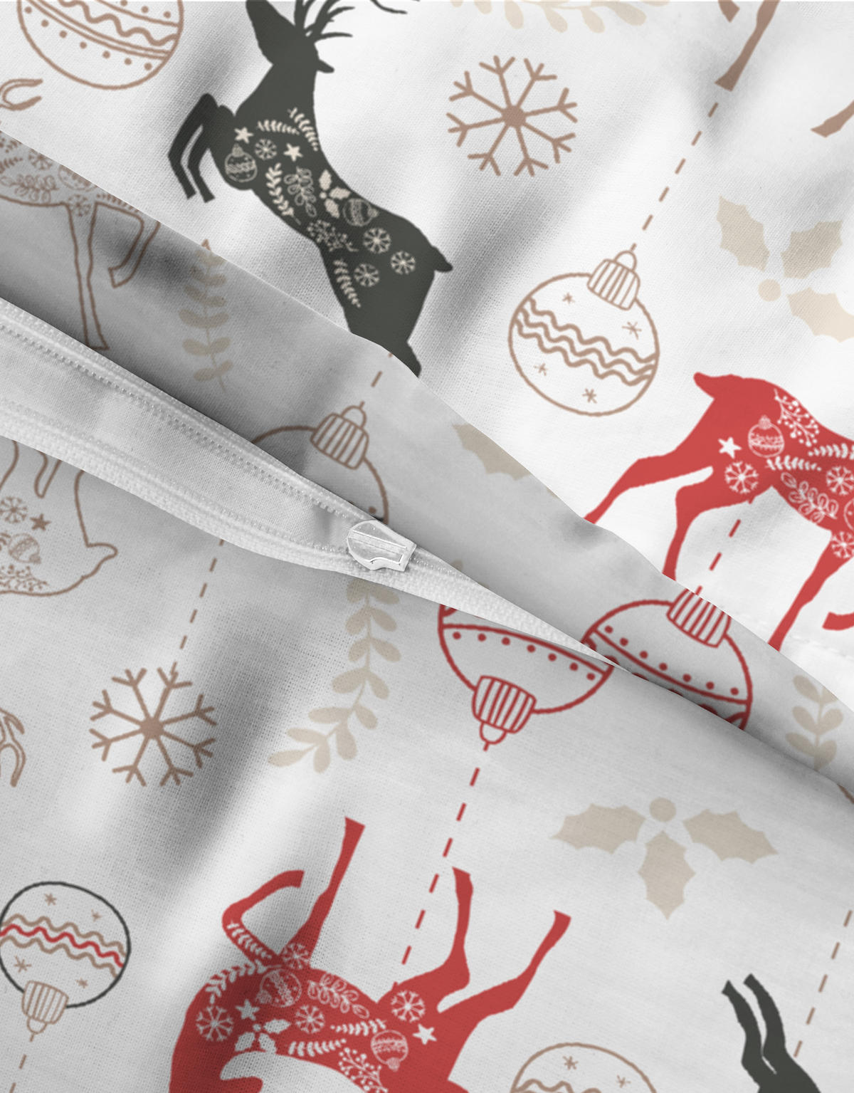 BETTWÄSCHE-GARNITUR Biber Hirsche Weihnachten weiss, 135x200 cm + 80x80 cm - Weiß, Textil (135/200cm) - Castell