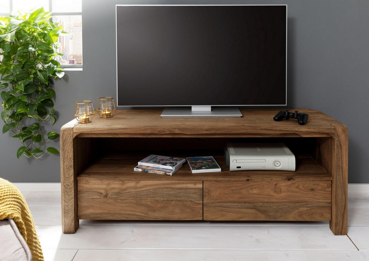 TV-BOARD Sheesham 125x45x50 braun geölt BUENO #1002 - Braun, Holz (125/50/45cm) - Massivmoebel24