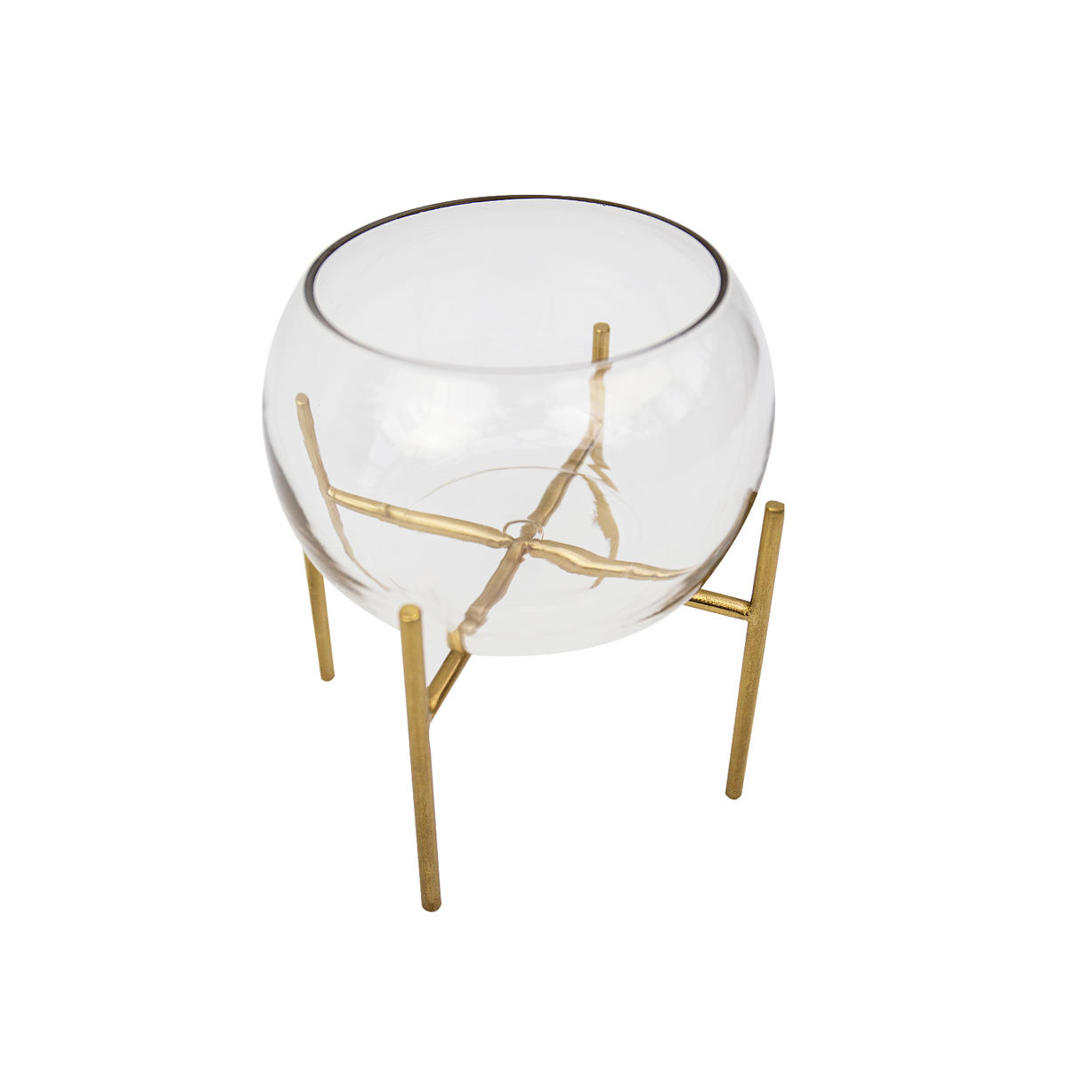 VASE Arzu aus Glas & Eisen in Gold 18/23 cm - Goldfarben, Glas (23cm) - LaLe Living
