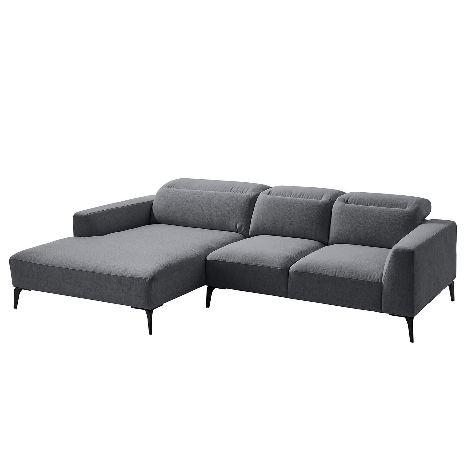 ECKSOFA mit Longchair - Schwarz/Grau, Textil/Metall (265/180cm) - home24