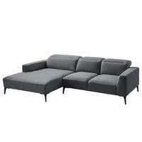 ECKSOFA mit Longchair - Schwarz/Grau, Textil/Metall (265/180cm) - home24