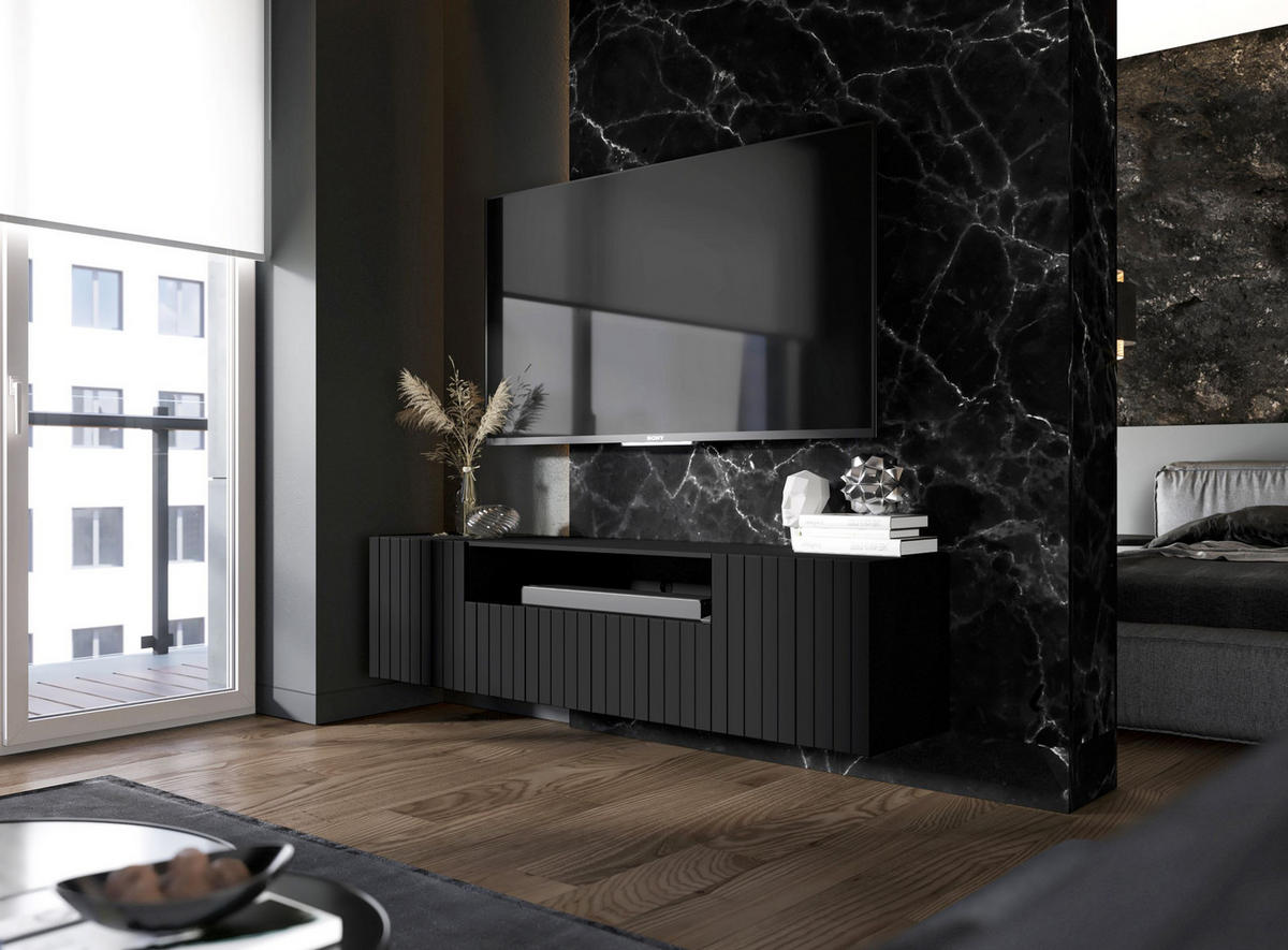 TV-SCHRANK Elpis2 Schwarz Matt Glamour 150 cm - Schwarz, Holzwerkstoff (150/37.5/36.5cm) - Meble Lindner