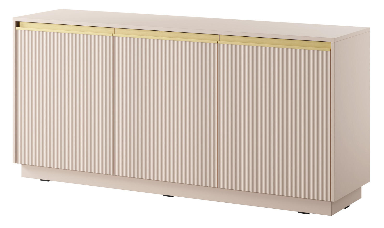 KOMMODE Loren 154 cm, dreitürig, in Kaschmirfarbe mit geriffelten Fronten - Kaschmir/Goldfarben, Holzwerkstoff/Metall (154/72/39cm) - Ravio