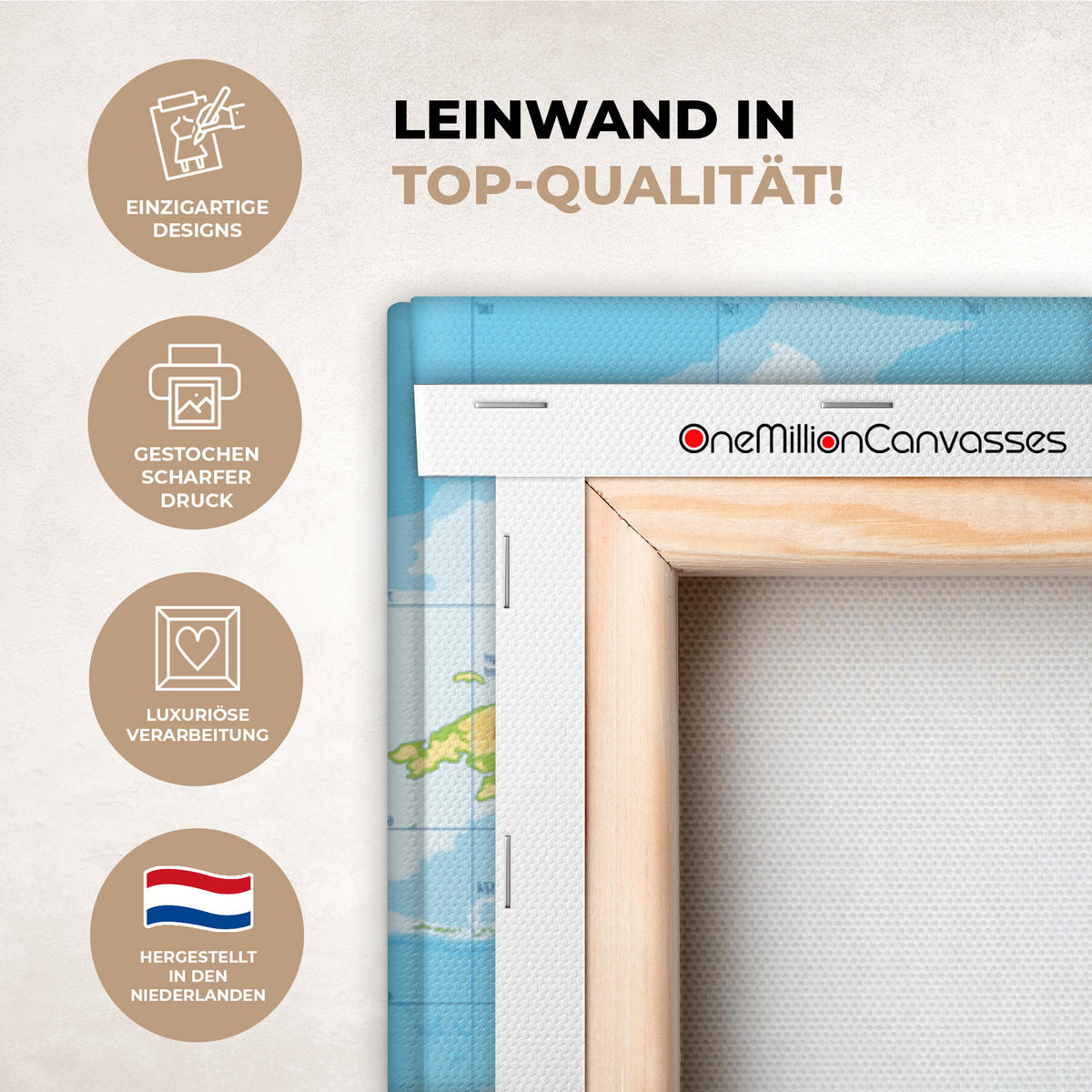 LEINWANDBILD Weltkarte - Statistisch - Blau - Erde - Bildung XXL 150x100 cm - Blau, Textil (150/100cm) - MuchoWow