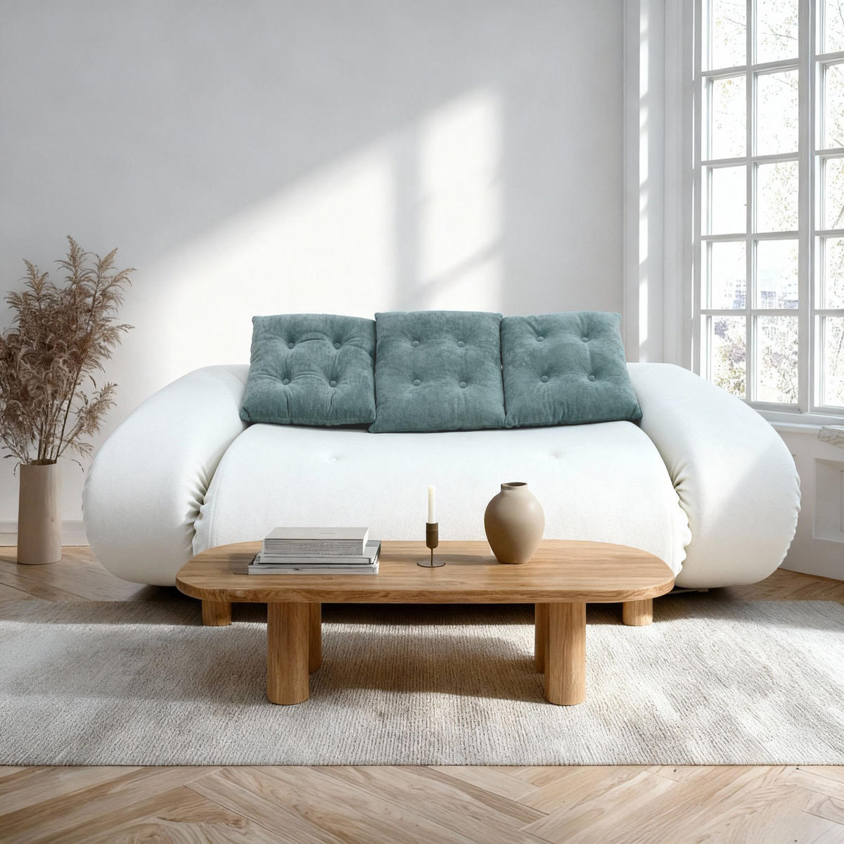 SCHLAFSOFA Okoa 2-Sitzer - Weiß und Salbei - Weiß, Textil (160/60/120cm) - COCO Living