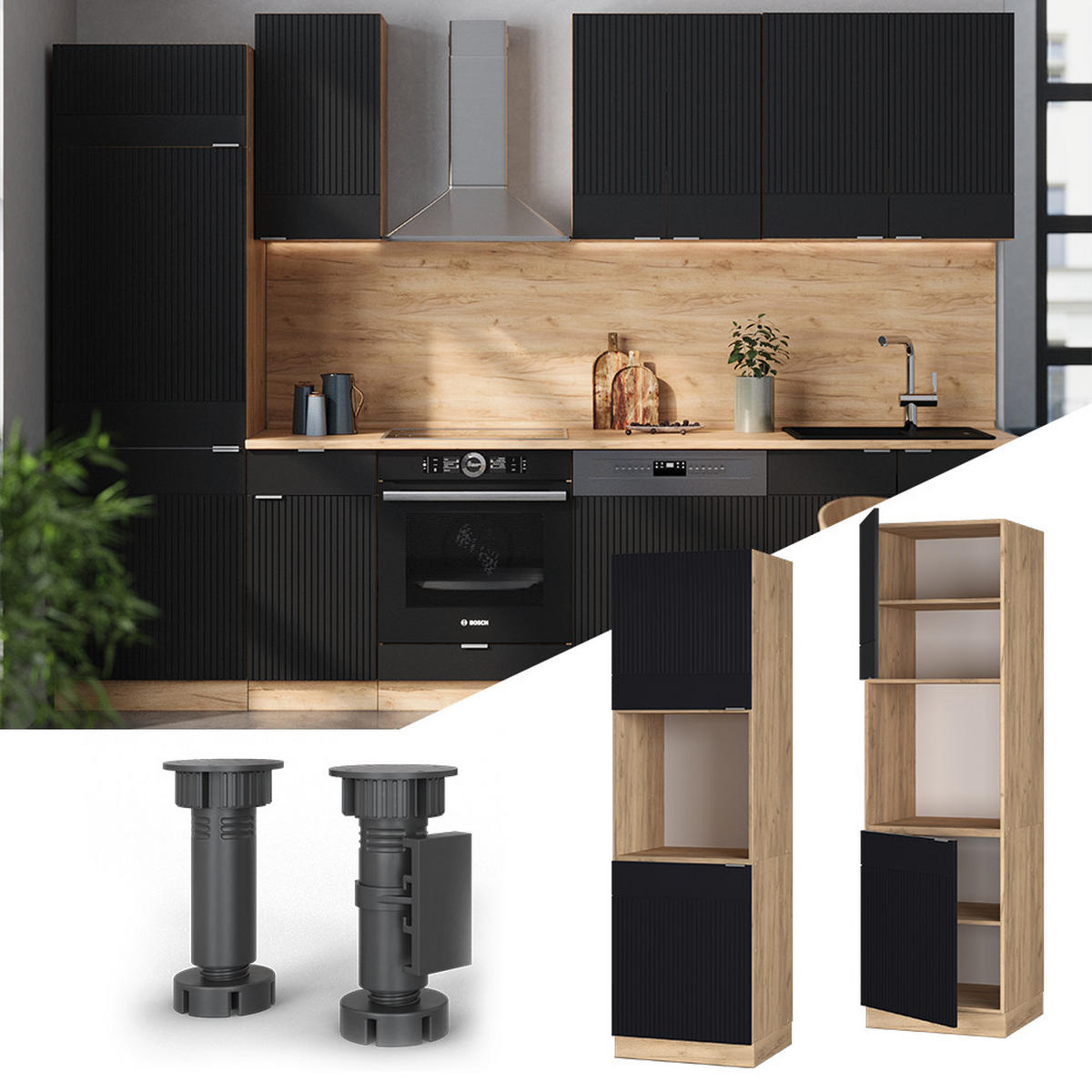 SKŘÍŇKA KE SPORÁKU Fame-Line, černé pruhy, 60 cm otevřená - medově dubová/černá, kompozitní dřevo (60/206.8/58.1cm) - Vicco