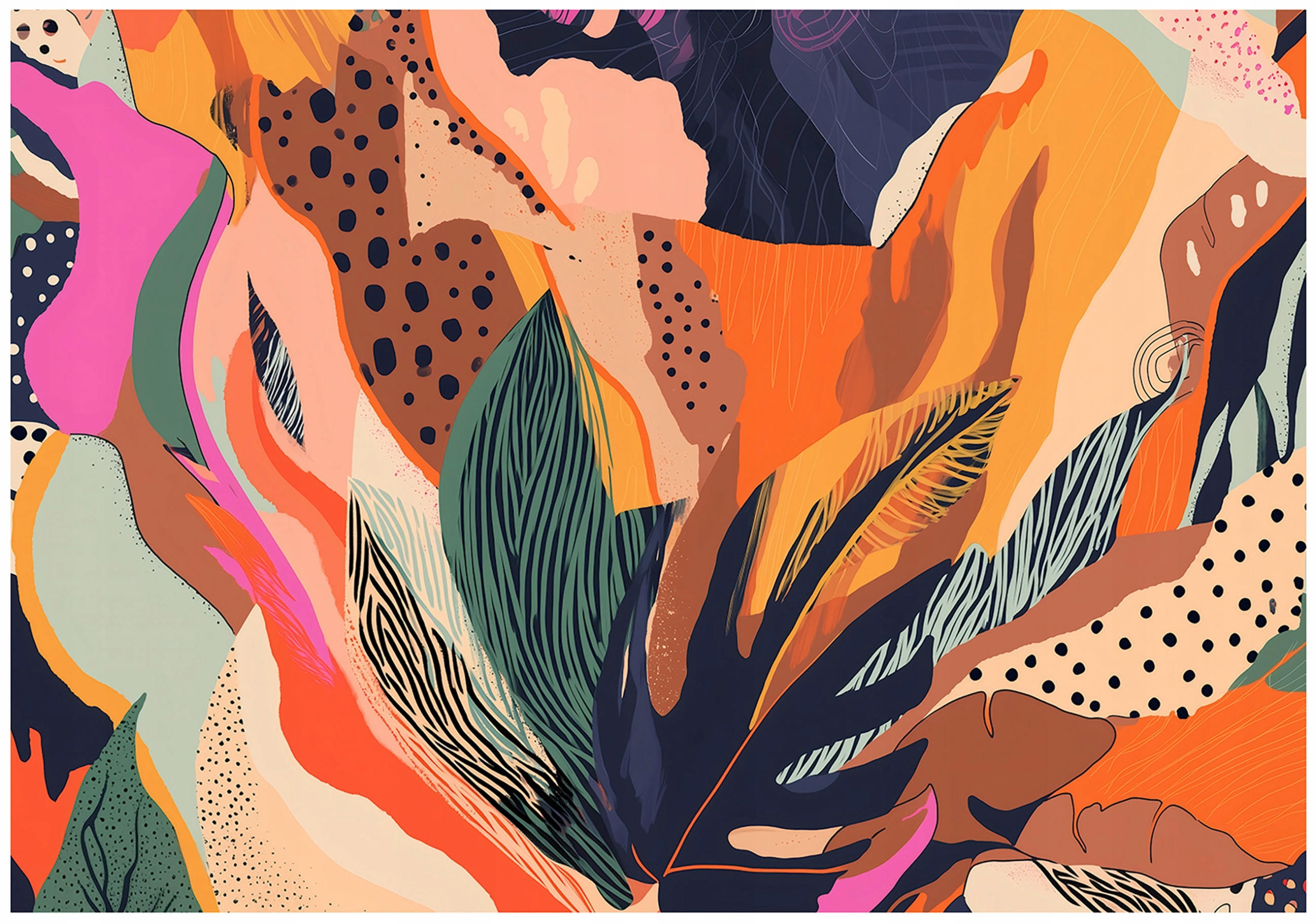 FOTOTAPETE Abstraktion Blätter Bunt 416x254 cm - Multicolor, Textil (416/254cm) - Wallarena