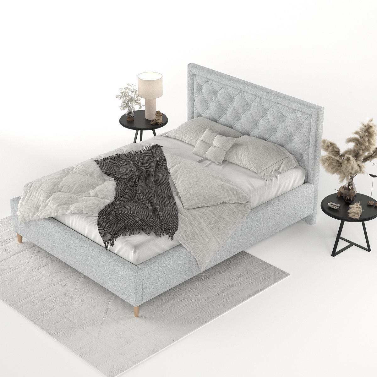 POLSTERBETT Lido 120/200 cm Hellgrau im Riva Stoff - Hellgrau/Naturfarben, Holz/Holzwerkstoff (120/200cm) - AltaBeds