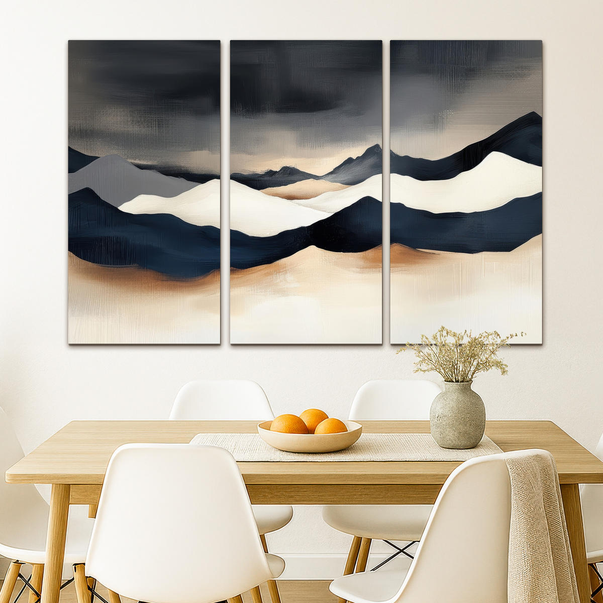 LEINWANDBILD 3er Set Landschaft - Abstrakt - Modern 120x80 cm - Dunkelblau, Textil (120/80cm) - MuchoWow