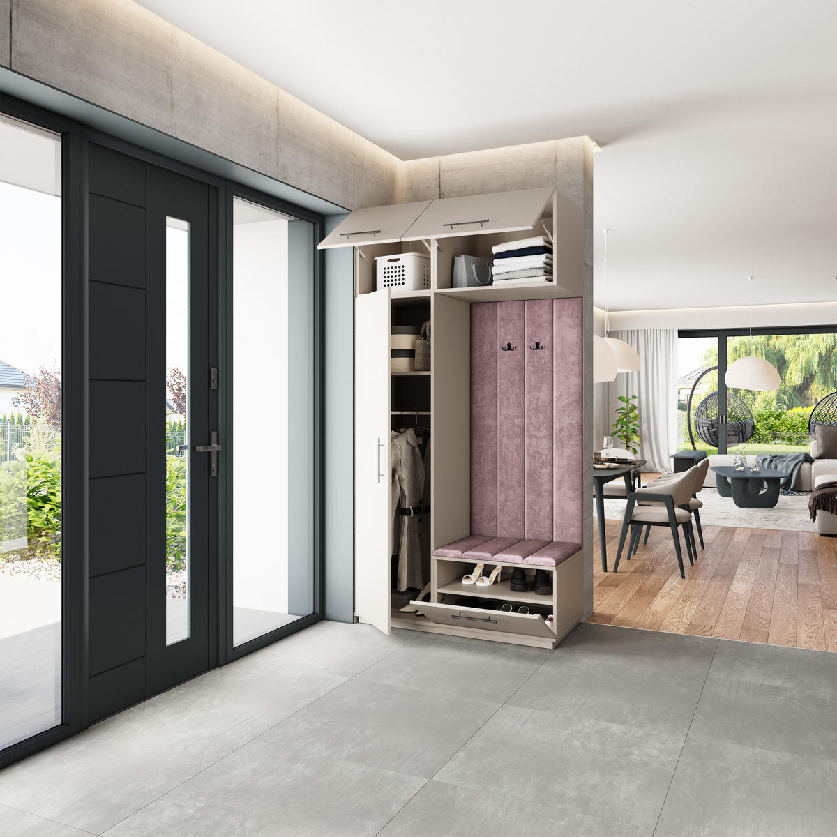 GARDEROBENSCHRANK REMA 120/240/60 cm Modern Garderobe-Set Kaschmir - Kaschmir/Lila, Holzwerkstoff (120/240/60cm) - MASSENO