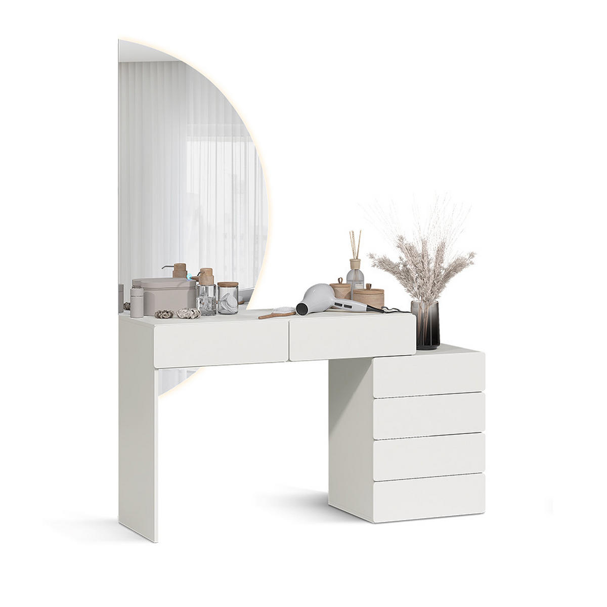 SCHMINKTISCH Alvia, Weiß, 100 cm mit LED-Spiegel - Weiß, Holzwerkstoff (100/75/40cm) - Vicco