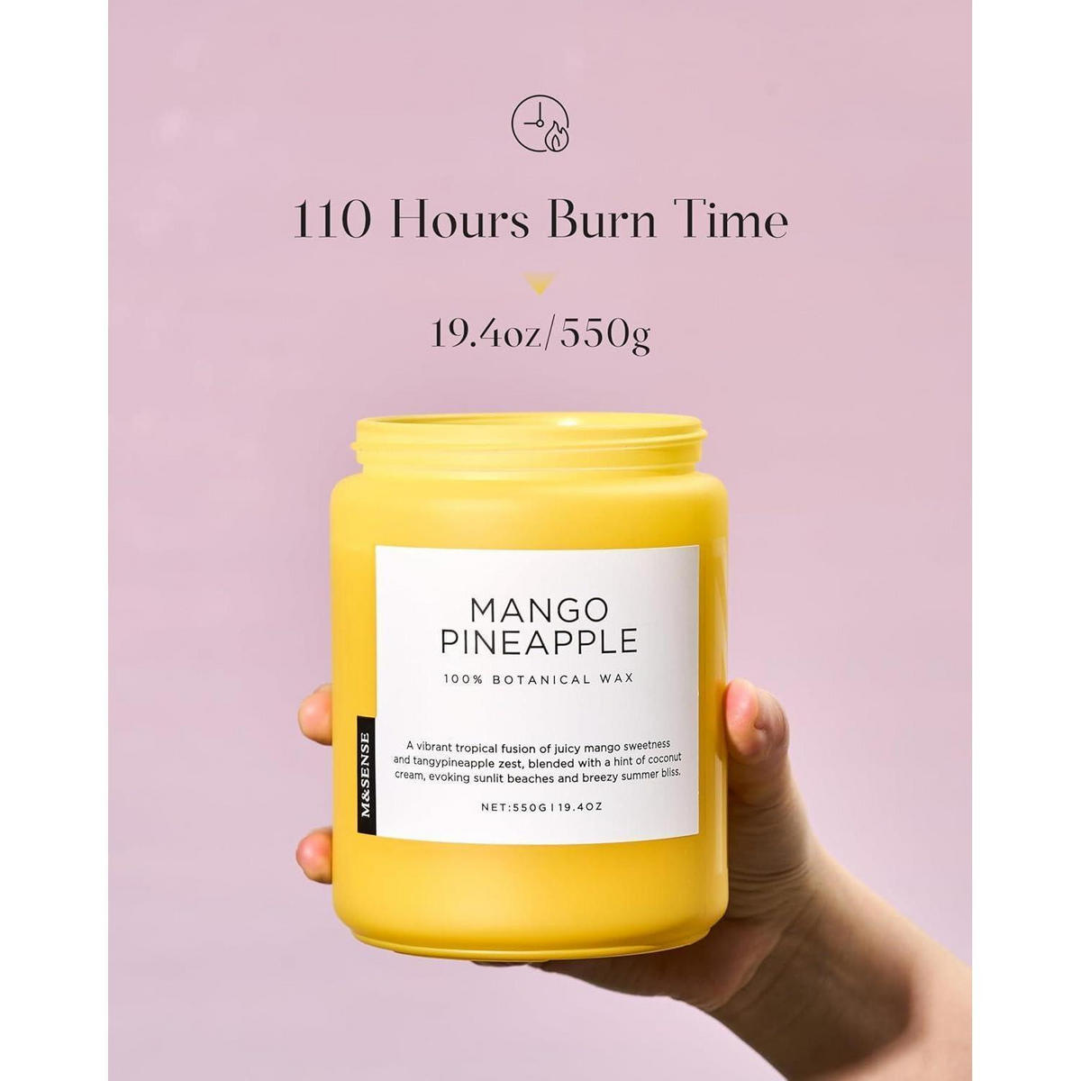 DUFTKERZE Mango-Ananas 550g Sojawachs 110 Stunden Brenndauer 2 Dochte - Gelb, Paraffin (13cm)